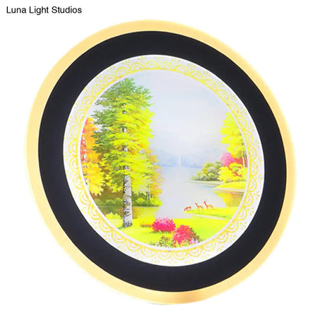 Acrylic Nordic Style Led Round Tree Wall Mounted Lamp In Yellow/Blue For Living Room
