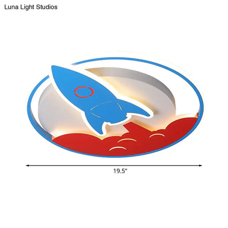 Acrylic Rocket Flush - Mount Light Fixture - Led Blue Ceiling Lamp For Boys Bedroom (16’/19.5’ W)