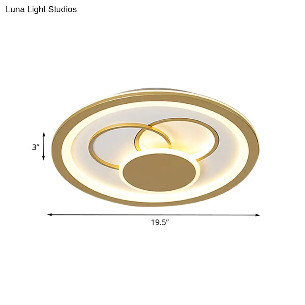Acrylic Round Flush Mount Fixture - Modernist Led Light In Gold (16’/19.5’ Dia) Warm/White Glow