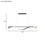 Acrylic Swirling Island Pendant Light With Led Black Hanging Ceiling Lamp (39/47 W) In White/Warm