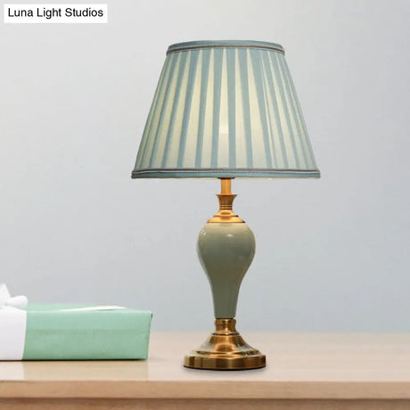 Adalyn - Vintage Ceramic Urn Table Lighting 1 Bulb Bedside Nightstand Light In Aqua/Beige/Silver