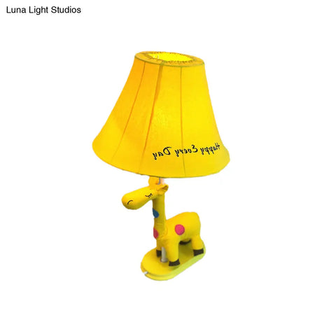 Addison - Giraffe Flared Script-Print Fabric Table Lighting Kids Single-Bulb Yellow/Blue/Pink Night