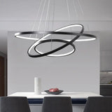 Adjustable 3-Tier Circle Chandelier: Modern Metal Led Hanging Light For Bedrooms (Black/White) Black