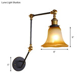 Adjustable Arm Amber Glass Black Wall Sconce With Bell Shade - 1-Light Industrial Light Fixture