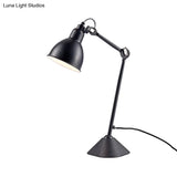 Adjustable Arm Desk Lamp With Black/Blue Dome Shade - Modernist Style Metallic Finish Ideal For