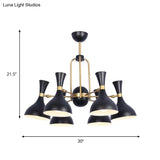 Adjustable Black And Gold Metal Chandelier Pendant Light - 6 Lights Funnel Shape Ideal For