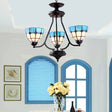 Adjustable Blue Glass Baroque Chandelier With Metal Chain And 3 Hanging Lights