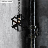 Adjustable Chain Industrial Strap Pendant Ceiling Light - Black Metal 1-Head Round Hanging Lamp