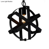 Adjustable Chain Industrial Strap Pendant Ceiling Light - Black Metal 1-Head Round Hanging Lamp
