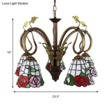 Adjustable Chain Rustic Chandelier - Rose Hanging Light 5 Lights Stained Glass Red