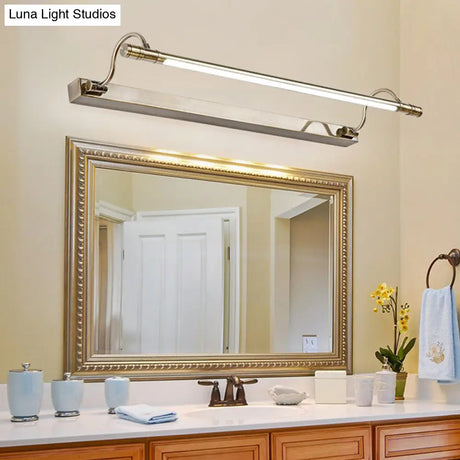 Adjustable Curved Arm Country Style Nickel Vanity Lamp - Tubular Metal Wall Light