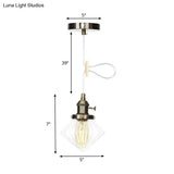 Adjustable Height Industrial Pendant Light With Diamond Glass Shade - Black/Bronze/Brass Finish