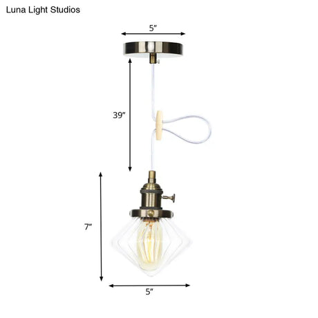 Adjustable Height Industrial Pendant Light With Diamond Glass Shade - Black/Bronze/Brass Finish