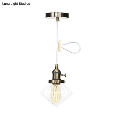 Adjustable Height Industrial Pendant Light With Diamond Glass Shade - Black/Bronze/Brass Finish