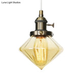 Adjustable Height Industrial Pendant Light With Diamond Glass Shade - Black/Bronze/Brass Finish