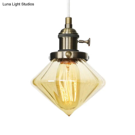 Adjustable Height Industrial Pendant Light With Diamond Glass Shade - Black/Bronze/Brass Finish