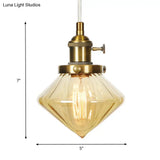 Adjustable Height Industrial Pendant Light With Diamond Glass Shade - Black/Bronze/Brass Finish