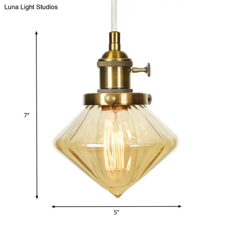 Adjustable Height Industrial Pendant Light With Diamond Glass Shade - Black/Bronze/Brass Finish