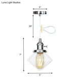 Adjustable Height Industrial Pendant Light With Diamond Glass Shade - Black/Bronze/Brass Finish