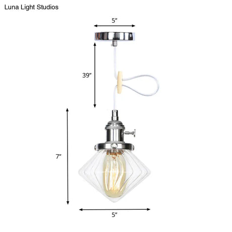 Adjustable Height Industrial Pendant Light With Diamond Glass Shade - Black/Bronze/Brass Finish