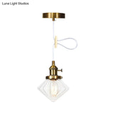 Adjustable Height Industrial Pendant Light With Diamond Glass Shade - Black/Bronze/Brass Finish