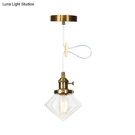 Adjustable Height Industrial Pendant Light With Diamond Glass Shade - Black/Bronze/Brass Finish