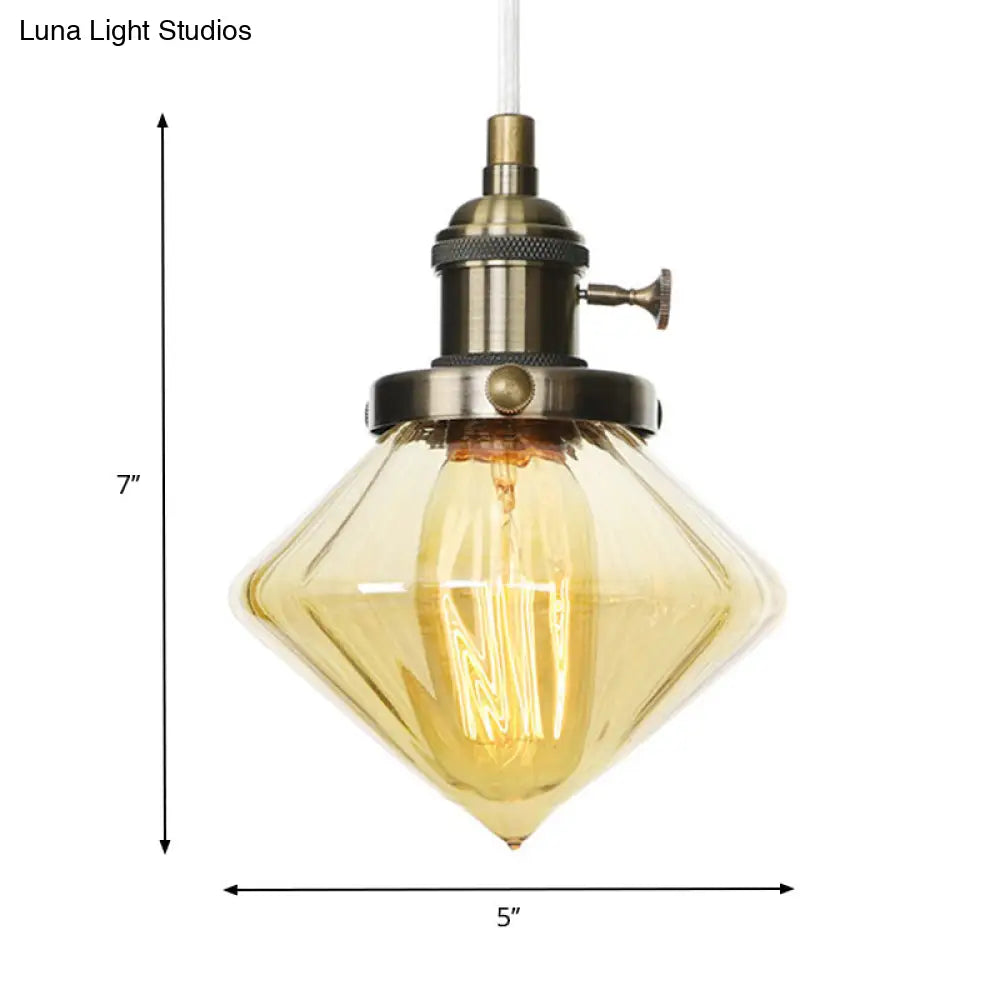 Adjustable Height Industrial Pendant Light With Diamond Glass Shade - Black/Bronze/Brass Finish