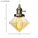 Adjustable Height Industrial Pendant Light With Diamond Glass Shade - Black/Bronze/Brass Finish