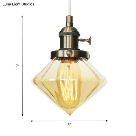 Adjustable Height Industrial Pendant Light With Diamond Glass Shade - Black/Bronze/Brass Finish
