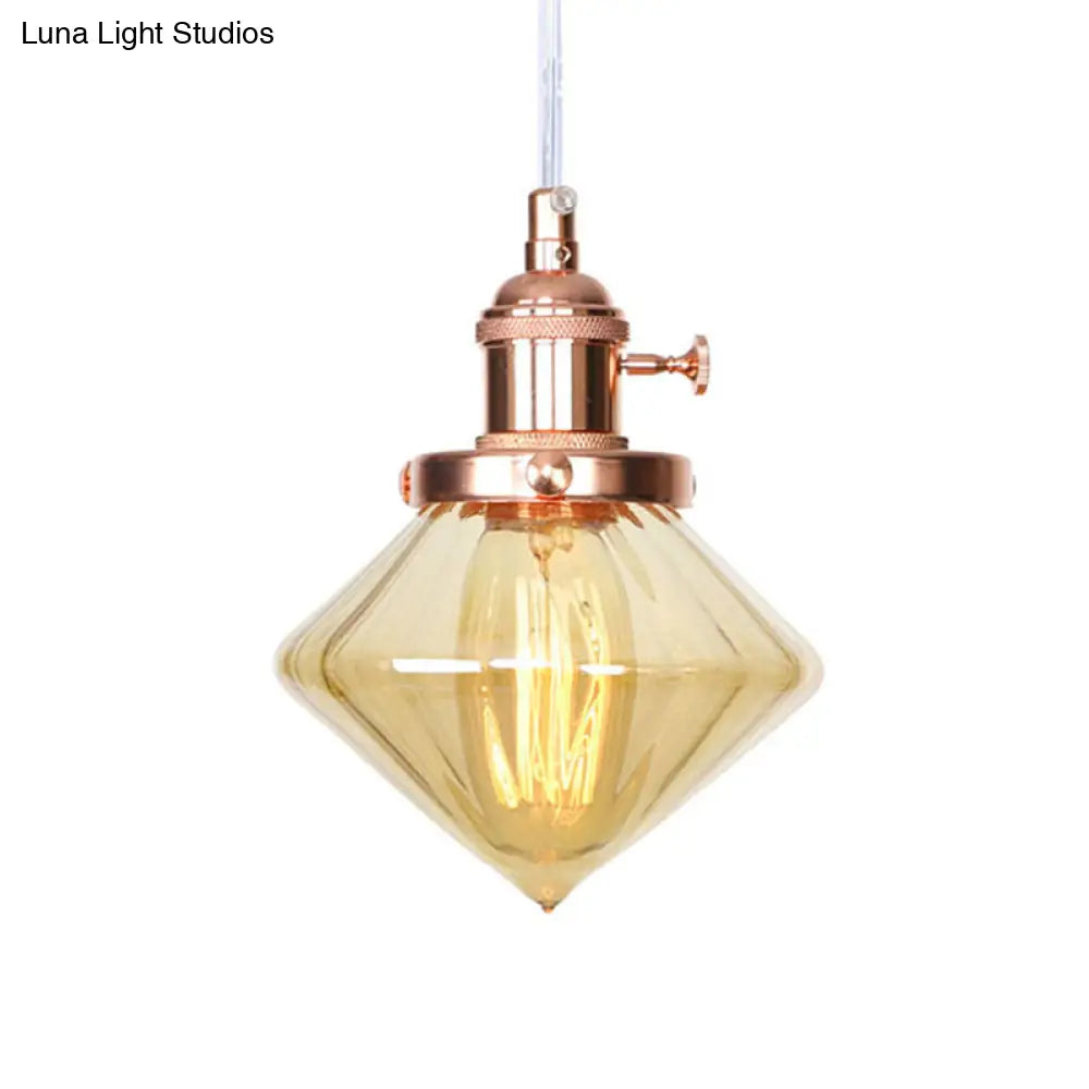 Adjustable Height Industrial Pendant Light With Diamond Glass Shade - Black/Bronze/Brass Finish
