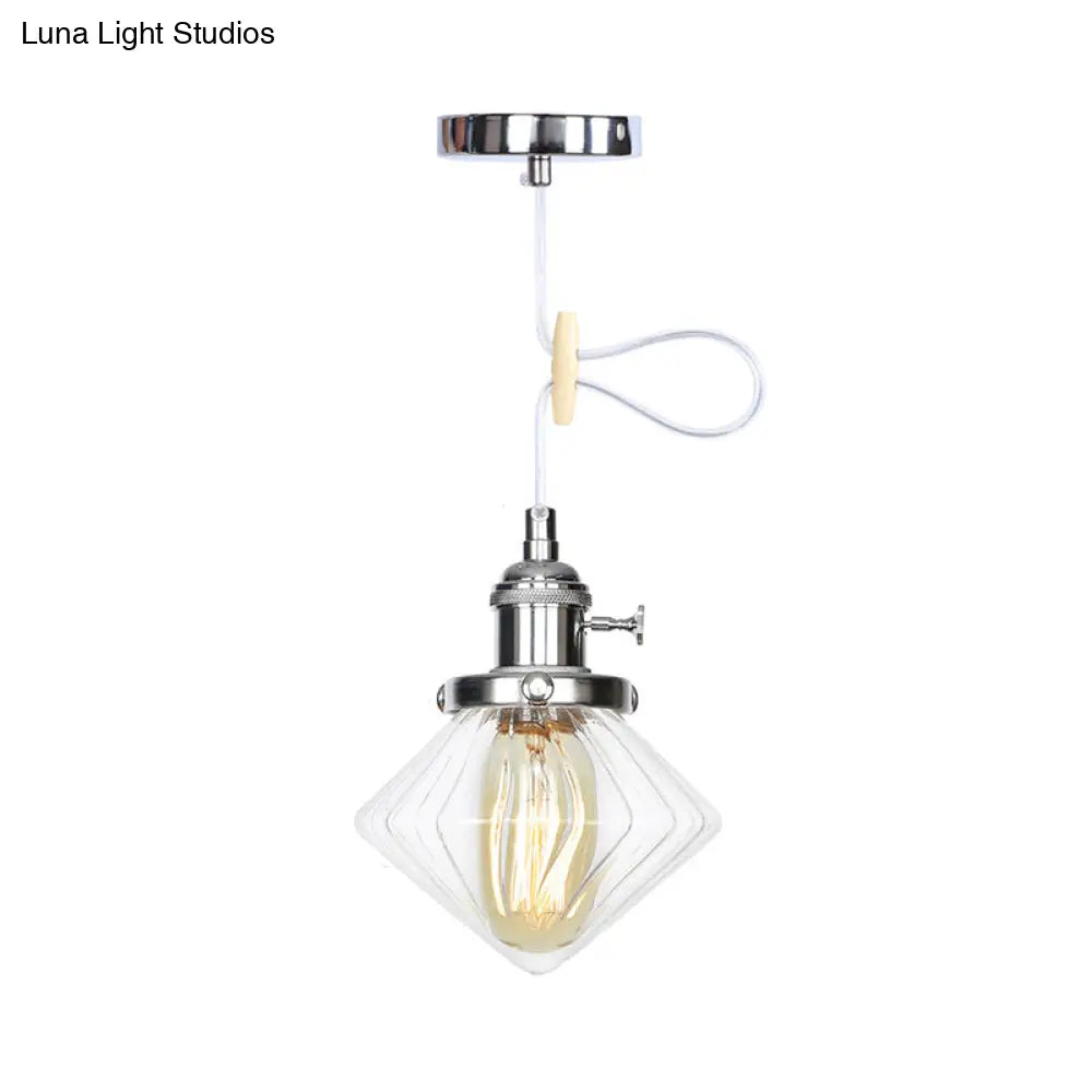Adjustable Height Industrial Pendant Light With Diamond Glass Shade - Black/Bronze/Brass Finish
