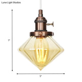 Adjustable Height Industrial Pendant Light With Diamond Glass Shade - Black/Bronze/Brass Finish