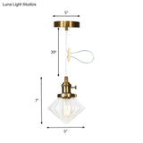 Adjustable Height Industrial Pendant Light With Diamond Glass Shade - Black/Bronze/Brass Finish