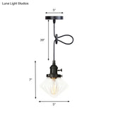 Adjustable Height Industrial Pendant Light With Diamond Glass Shade - Black/Bronze/Brass Finish