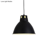 Adjustable Industrial Pendant Light With Metallic Black And White Dome Shade