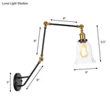 Adjustable Industrial Wall Lamp With Clear Glass Shade - 1 Head Bedroom Reading Light