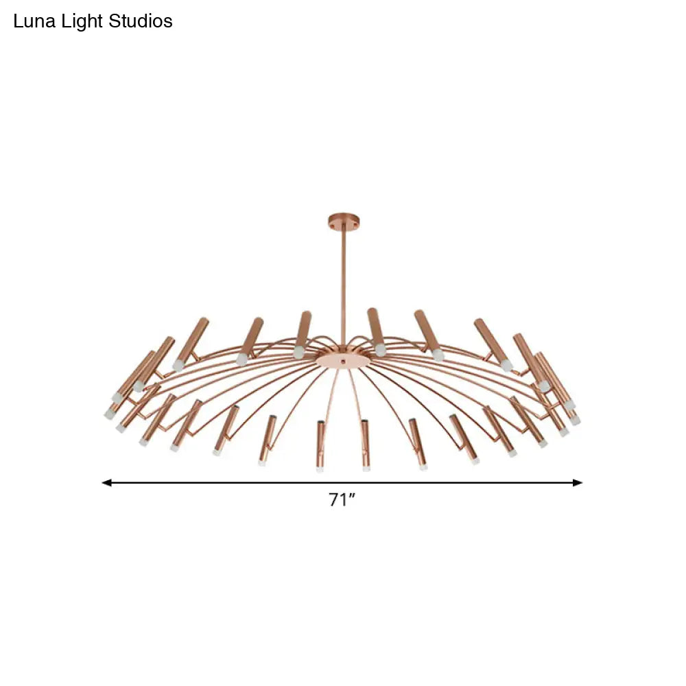 Adjustable Linear Shade Chandelier - Modern Metal Ceiling Light (12/24 Lights) In Black/Rose Gold