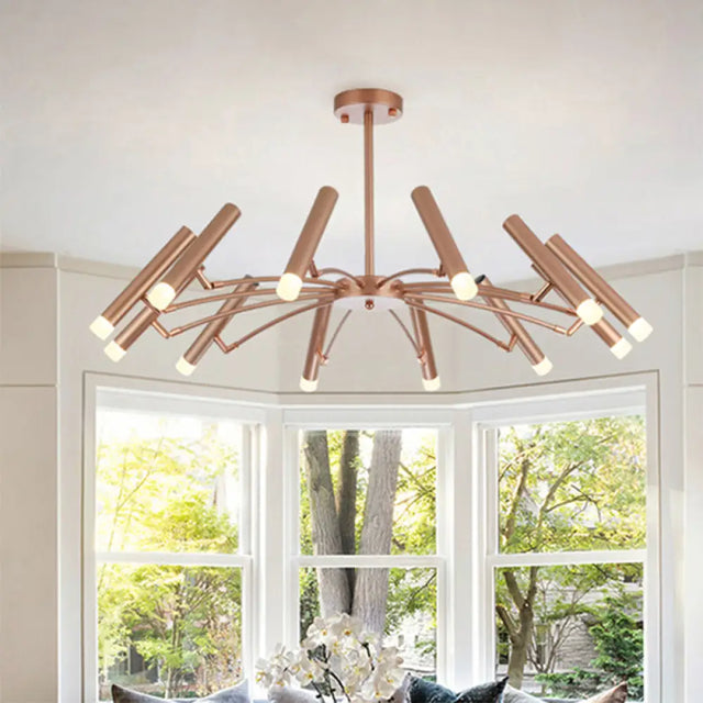 Adjustable Linear Shade Chandelier - Modern Metal Ceiling Light (12/24 Lights) In Black/Rose Gold 12