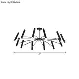 Adjustable Linear Shade Chandelier - Modern Metal Ceiling Light (12/24 Lights) In Black/Rose Gold