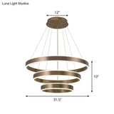 Adjustable Loop Pendant Led Chandelier - Modern Acrylic Coffee Design With 1/2/3-Tier Warm/White