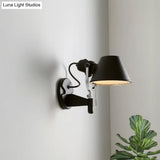 Adjustable Metal Truncated Cone Wall Sconce: Industrial Single Bedside Light In Black/Silver
