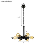 Adjustable Metallic Pendant Light With 6 Bulbs - Ideal For Study Room Industrial Exposed Chandelier