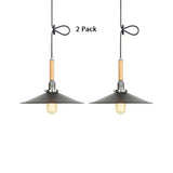Adjustable Metallic Saucer Pendant Light For Kitchen - Industrial Ceiling Hanging With 1 Bulb Black