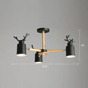 Adjustable Nordic Chandelier Light With Metal Antler Design Cylindrical Shade And Wooden Arm 3 /