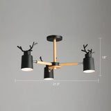 Adjustable Nordic Chandelier Light With Metal Antler Design Cylindrical Shade And Wooden Arm 3 /