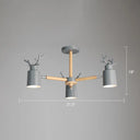 Adjustable Nordic Chandelier Light With Metal Antler Design Cylindrical Shade And Wooden Arm 3 /