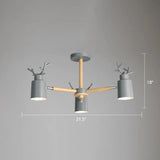Adjustable Nordic Chandelier Light With Metal Antler Design Cylindrical Shade And Wooden Arm 3 /