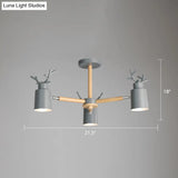 Adjustable Nordic Chandelier Light With Metal Antler Design Cylindrical Shade And Wooden Arm