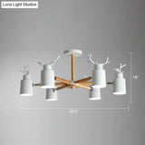 Adjustable Nordic Chandelier Light With Metal Antler Design Cylindrical Shade And Wooden Arm