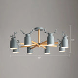 Adjustable Nordic Chandelier Light With Metal Antler Design Cylindrical Shade And Wooden Arm 8 /